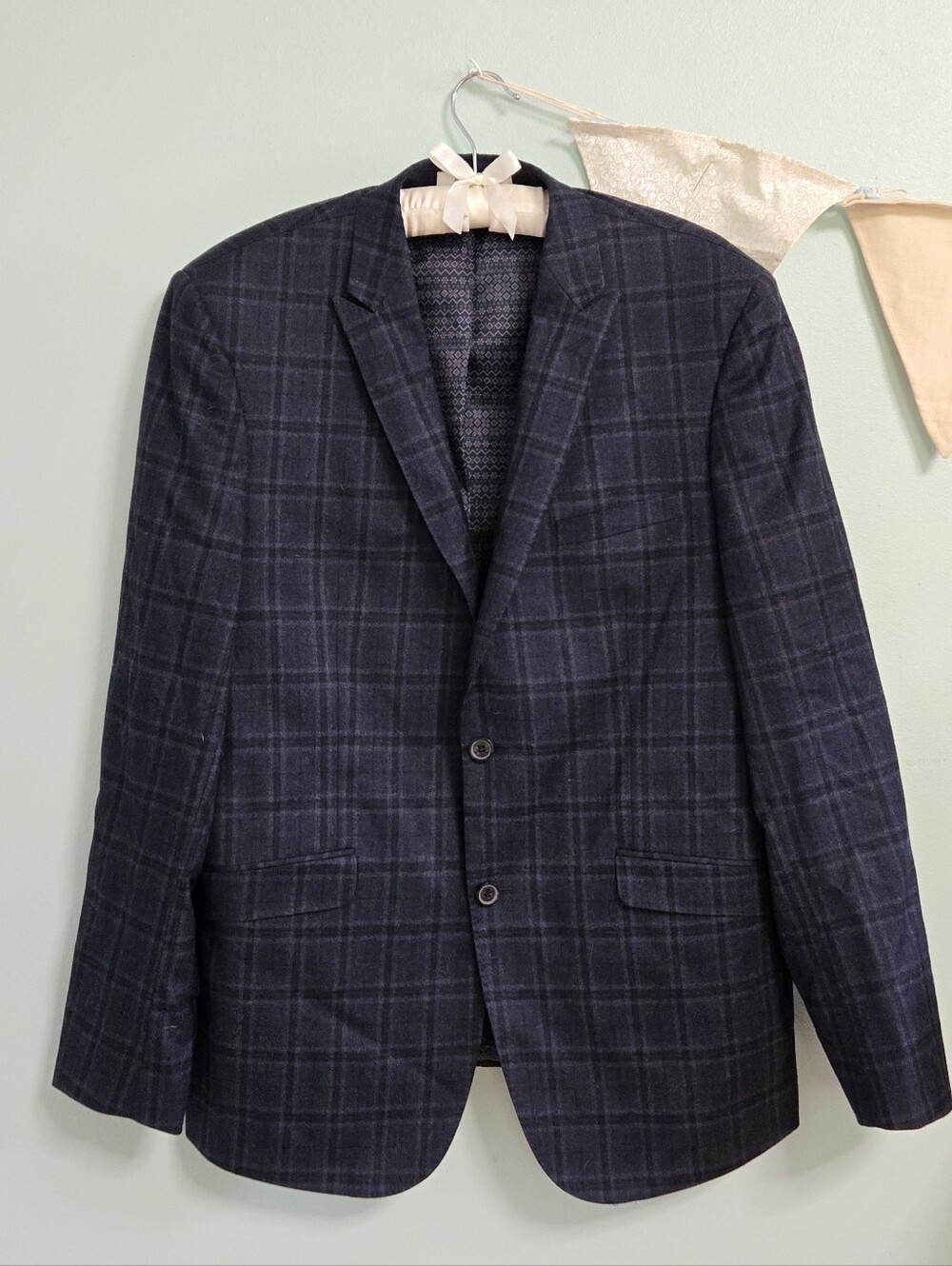 Moods of Norway Wool Blue Plaid Blazer Fully Lined Many Pockets 2 Front Buttons